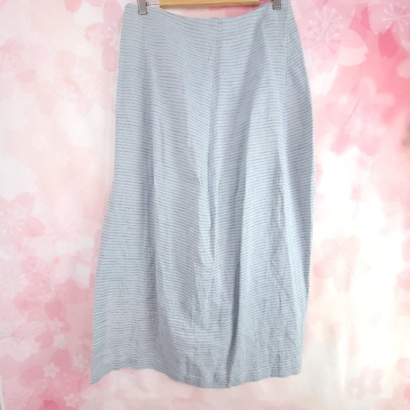Shirin Guild Stripe Skirt Linen Blue Asymmetrical Japanese Lagenlook Size M - Picture 2 of 7